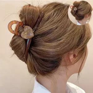 예쁜헤어핀 빅사이즈 올림 머리 대형 헤어 하트 큰 집게핀 브라운