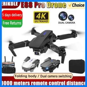 드론 E88 프로 드론 항공 촬영 고화질 4k 듀얼 카메라 쿼드 축 원격 제어 항공기 어린이 장난감