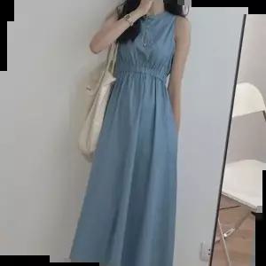 뷔스티에원피스 허리 셔링 롱원피스 민소매 사이드포켓 캐주얼룩