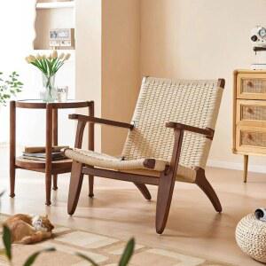 라탄흔들의자 라운지체어 북유럽풍 우드프레임 안락 거실 인테리어 라탄 베란다 원목색