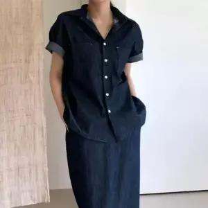 여성 코디세트 데님 스커트 반팔셔츠 여름 투피스