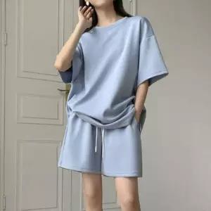 여성 여름용 무지 반팔 반바지 트레이닝 운동복 셋업