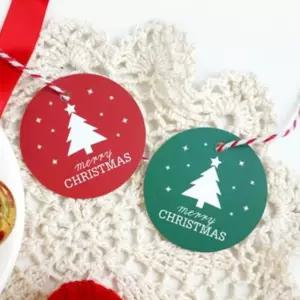 크리스마스 리본 포장 원형 태그 10개입 크리스마스포장리본