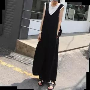 캐주얼바지 여성 데일리 U넥 포켓 점프수트 와이드 빅사이즈 팬츠