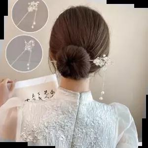 올림머리 꽃나비 진주방울 일자 비녀 ELH-107