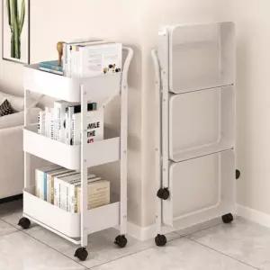 3단 물건정리 선반 접이식 이동식 카트 트롤리 수납함