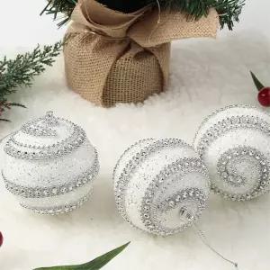 실버화이트 장식볼 3p 8cm 더블라인 트리 액세서리 악세사리 소품 오너먼트 성탄절 크리스마스 트리볼