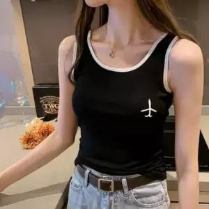 민소매나시 배색 라인 데일리 모양 비행기 클래식 라운드 이너나