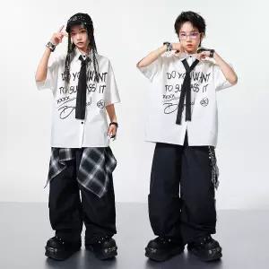 댄스복 방송 아이돌 무대 의상 힙합 댄스 흰색 반바지 셔츠 배기 바지 드럼 재즈 공연 의류 그룹 스트리트