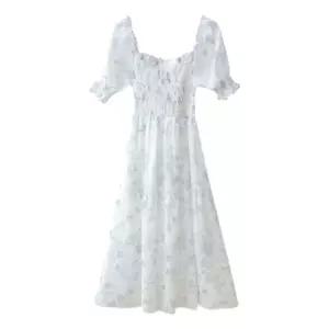 여름 쉬폰 꽃무늬 롱 원피스 반팔 여성 치마