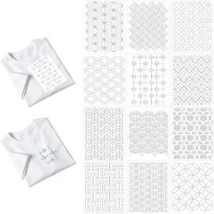 손 바느질 퀼팅 및 자수를 위한 사시코 패턴 스틱 스티치 자수 전사 용지가 포함된 12매 사전 인쇄 수용성