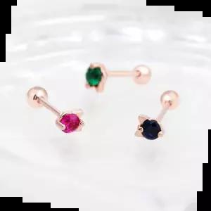 여자피어싱 금침 고양이 로즈골드 컬러 큐빅 피어싱 14K