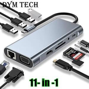 USB C 허브, MacBook Pro/Air M1 iPad용 4K HDMI/VGA/Type PD/RJ45/SD/TF 카드 리더기가 포함된 어댑터 동