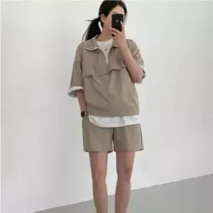 여성 여름용 반팔 아노락 트레이닝 반바지