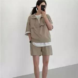 여성 여름용 반팔 아노락 트레이닝 반바지