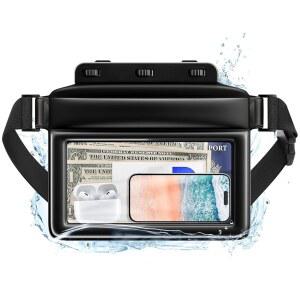 허리 스트랩을 조절할 수 있는 대형 부유 방수 휴대폰 파우치, 여권 시계 및 귀중품용 패니 팩 드라이 백 지갑, 수영 스노클링에 필수적인 해변 -블랙