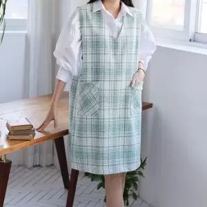 여성 빅사이즈 체크 패턴 트위드 포켓 민소매 드레스