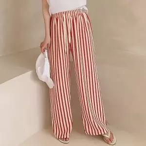 여성 스트라이프 밴딩 와이드 일자 통 바지 잠옷 홈웨어 트레이닝 츄리닝 팬츠 -WPN0507- 봄 여름