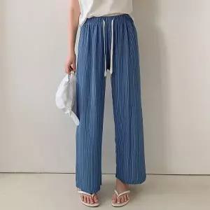 여성 스트라이프 밴딩 와이드 일자 통 바지 트레이닝 츄리닝 팬츠 홈웨어 -WPN0505- 봄 여름