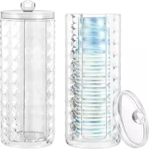 뚜껑이 있는 Skyletty 욕실 컵 디스펜서 2개 아크릴 홀더 메이크업 화장솜 정리함 3-4온스 일회용 종이