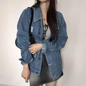 여성 루즈핏 디스트로이드 찢어진 청 데님 자켓 IS-DN21
