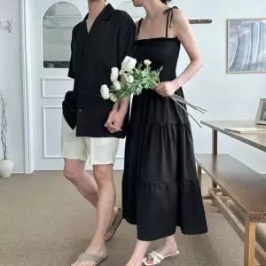 비치웨어 휴가철 여름 바캉스 남녀커플 썸머룩 커플룩 SH300셔츠검정