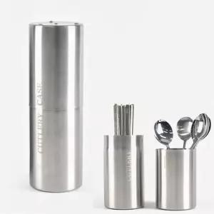 캠핑 휴대용 수저통 스텐 원형 물빠짐 커트러리 케이스 숟가락 보관통 피크닉