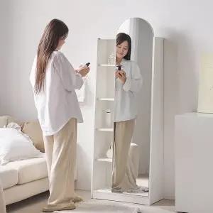 [바로방 가구]코튼 전신거울 콘센트 도어형 틈새 수납 화장대