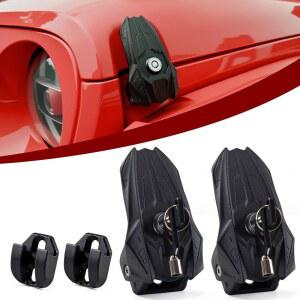 지프용 후드 래치, 튼튼한 맞춤형 알루미늄 디자인, 2개의 키가 있는 업그레이드된 부드러운 잠금 코어, 랭글러 JK JL 2007-2025 및 글래디에이터 JT 2020-2025에 적합, 드릴 없는 OEM 교체품, 파이터 제트