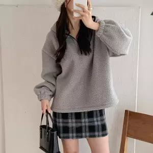 [신세계라이브쇼핑][옷자락] 여자 뽀글이 반집업 양털후드티 겨울 오버핏 티셔츠