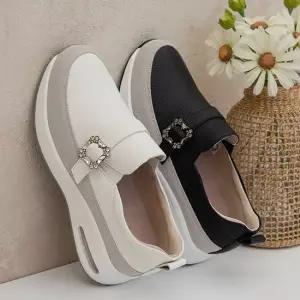 천연소가죽)블링블링 큐빅 보석 슬립온 에어굽 단화 4cm