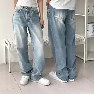 [리빌모아]남여공용 베이직 워싱 와이드 쿨 데님 팬츠 UJ-JEA-8063