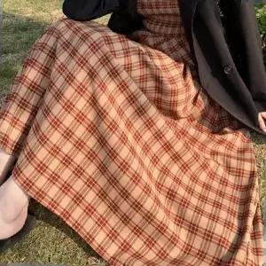 쉬폰원피스 체크패턴 스트랩 나시 롱 원피스 ST520