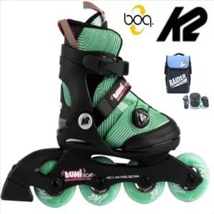 K2 루미보아 민트 아동인라인 5단계 사이즈조절 가방+보호대[세미]