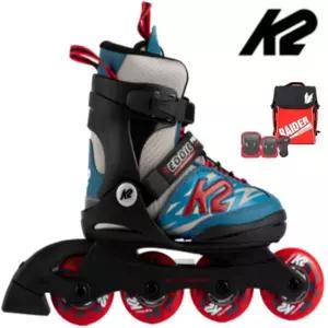 K2 에디프로 블루 아동인라인 5단계 사이즈조절 가방+보호대[세미]