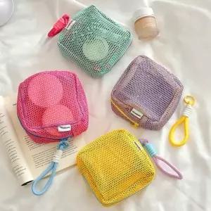 지앤지 튼튼한 키링 파우치 그물 메쉬 여행용 립스틱 화장품 가방 미니백 이너백 소지품 정리 스트랩