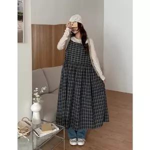 [공구우먼] 체이스 플레어 체크 뷔스티에 롱 원피스 86425 빅사이즈 여성의류