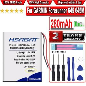 HSABAT 가민 호환 포러너 645 245 음악 GPS 스포츠 워치용 배터리 280mAh 361-00086-11