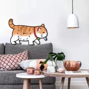 홈테리어 오렌지 고양이 무소음 인테리어 벽시계