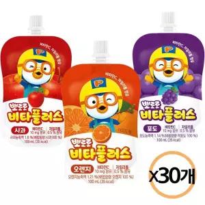 뽀로로 비타민 음료 비타플러스(사과 오렌지 포도)100ml 30개