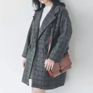 [하프클럽/]여성 루즈핏 체크 모직 숏 자켓 가을 겨울 데일리 룩