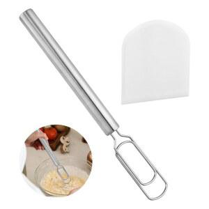 스크레이퍼 1개, 사워도우 스타터용 12인치 스테인리스 스틸 믹서 도구, 피자 빵 케이크 믹싱 및 조리용 거품기 도구 컬러: 실버, 화이트 를 사용한 덴마크 반죽