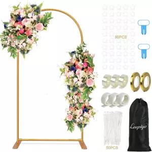 리피야 웨딩 아치 배경 스탠드 로즈 골드 메탈 6.6피트 수납 가방 100개 풍선 클립 50개 케이블 타이 3개