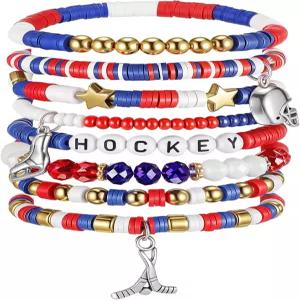 여성용 Huquary 8팩 스포츠 팔찌 엄마 축구 야구 배구 농구 스태커블 헤이시 클레이 비즈 액세서리 팬 의상