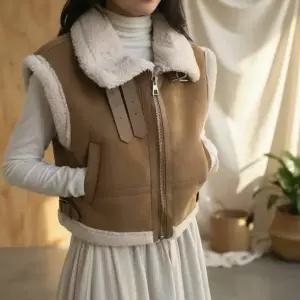 [하프클럽/옷자락]여성 하이넥 양털 무스탕 레이어드 데일리 베스트