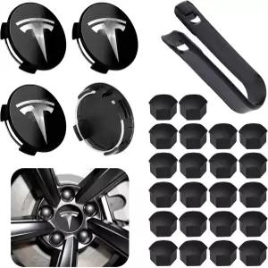 22개의 러그 너트 커버가 있는 포울락스 4팩 자동차 휠 센터 허브 캡 키트 2.2인치(56mm) 림 커버 모델 3 /