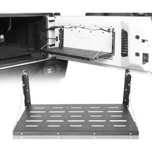 2007-2018 지프 랭글러 JK & 무제한용 후크 로드 테일게이트 테이블 금속 보관 랙 접이식 화물 선반