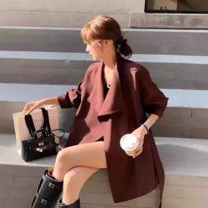 여친 코트 봄 빅 터틀넥 하프 트렌치 스트랩 루즈핏 핏에 미니멀 케이프 힛템