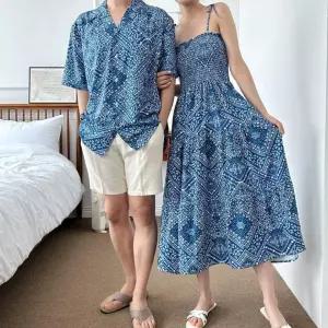 메이킹디자인포유 남성 여성 커플 패션 탭 신혼 여행 바닷가 아이템 원피스 셔츠 커플룩 비치웨어 의상