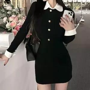 고품질 금장버튼 카라 하객룩원피스 카라원피스 봄가을원 (WFKEOQP)